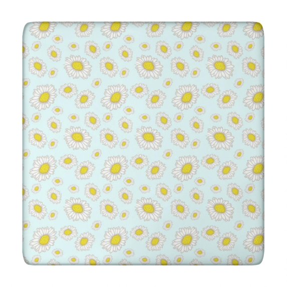 Light Blue Daisy Flower Pattern Square Fitted Tablecloth with Elastic Edge,Square Table Cover,Washable Elastic Table Cover for Home Kitchen Party Decor 34"x34"