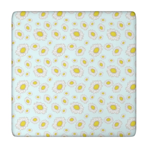 Light Blue Daisy Flower Pattern Square Fitted Tablecloth with Elastic Edge,Square Table Cover,Washable Elastic Table Cover for Home Kitchen Party Decor 34"x34"