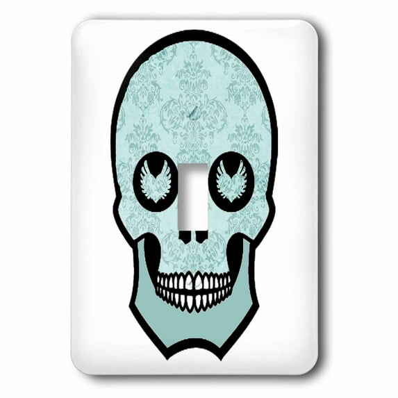 3dRose, Light Blue Damask Skull, single toggle switch