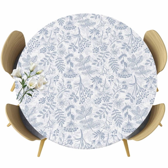 Light Blue Dandelion Round Tablecloth, Fitted Table Cover with Elastic for 55"-60" Round Tables, Spring Flowers Modern Minimalist Table Cloth Outdoor Indoor Dinning Party Waterproof Tablecloths