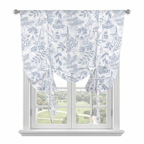 Light Blue Dandelion Tie Up Curtains 45 Inches Long, Kitchen Window Curtains Over Sink, Spring Flowers Modern Minimalist Small Window Curtains Shade Balloon Curtains Valances for Bedroom/Cafe 34"x45"