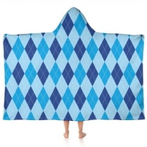 Light Blue and Dark Blue Argyle Pattern Hooded Bath Towel，50"x30" for Ages 3 To 12 Kids, Quick Dry Lightweight Soft Microfiber Hood Beach Towel Cover Up for Kids