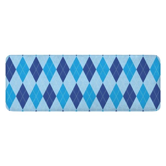 Light Blue and Dark Blue Argyle Pattern Kitchen Rug Mat,Kitchen Runner Rugs Non Skid Washable,Decorative Kitchen Floor Mats for Kitchen,Sink,Laundry,17"x47.2"