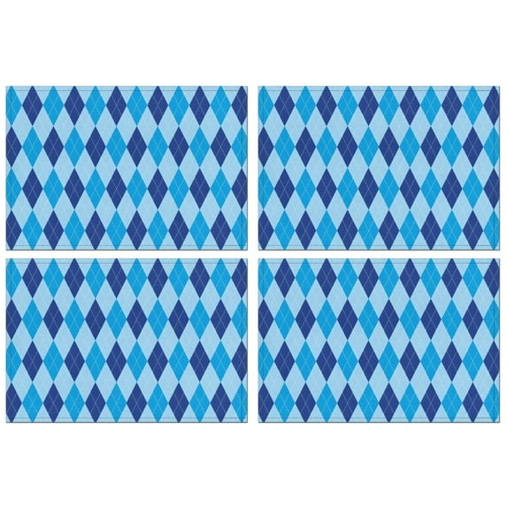 Light Blue and Dark Blue Argyle Pattern Summer Placemats Table Placemats Set Of 4-Linen Kitchen Washable Placemats Table Mats 11.8"x17.7" Non-Slip Heat Resistant