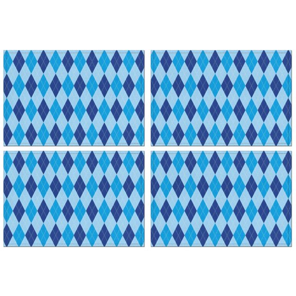 Light Blue and Dark Blue Argyle Pattern Summer Placemats Table Placemats Set Of 4-Linen Kitchen Washable Placemats Table Mats 11.8"x17.7" Non-Slip Heat Resistant