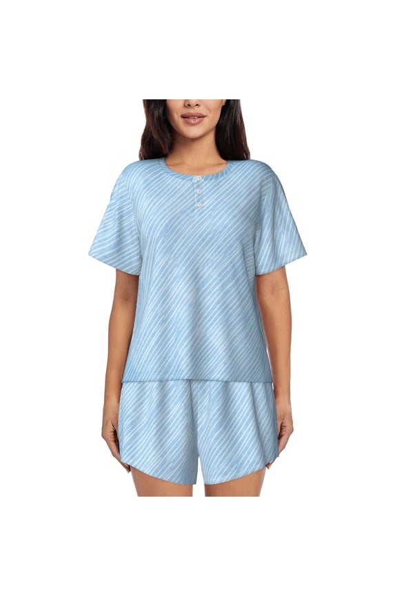 Light Blue Denim Pattern Texture (2) Womens Pajamas Short Set Soft Short Sleeve Sleepwear Button Down Pjs Set with Pockets S XXL X Large