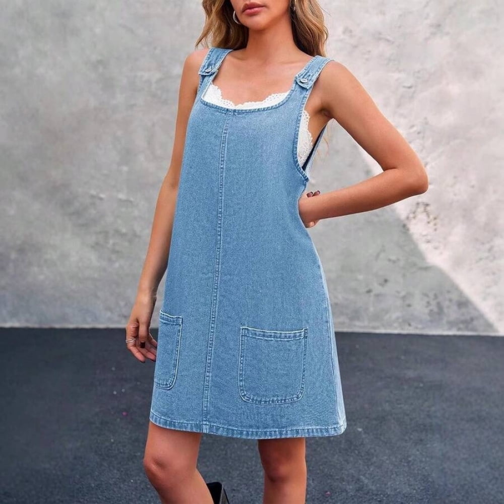 light denim pinafore dress Blue For Women Casual Adjustable Straps Lace Trim Mini Dress Fashion 2 Pc Suit- Jacket & Trouser:Half Canvas | Hand Made at +$100 USD extra midi bridal dress Where to Find Unique this sleeveless jumper dress