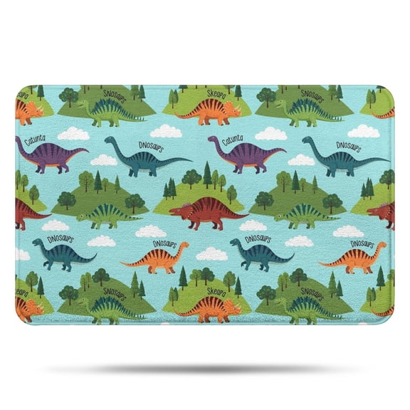 Light Blue Dinosaur Landscape Pattern Bathroom Rugs Mat,Non Slip Microfiber Bathroom Rug,Rubber Backing,Soft Bathroom Mats for Bathroom Floor,Tub and Shower,17x27in(43x68cm)
