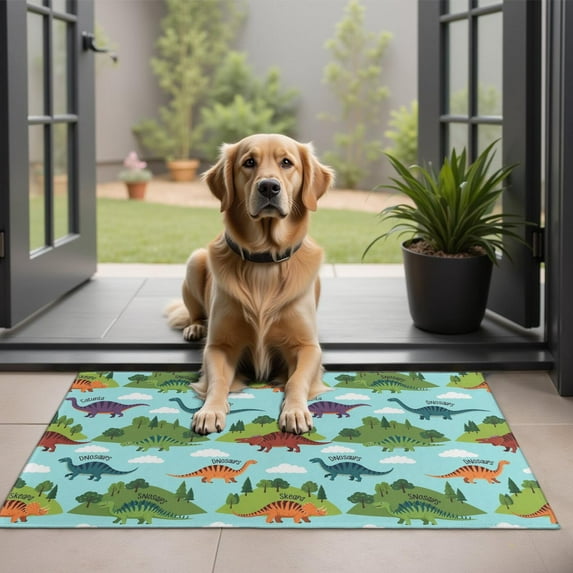Light Blue Dinosaur Landscape Pattern Door Rugs,Washable Non Slip Door Mats Indoor,Decorative Door Mats,Entry Mat Indoor for Entrance,Bedroom,Kitchen,Bathroom,20"x32"