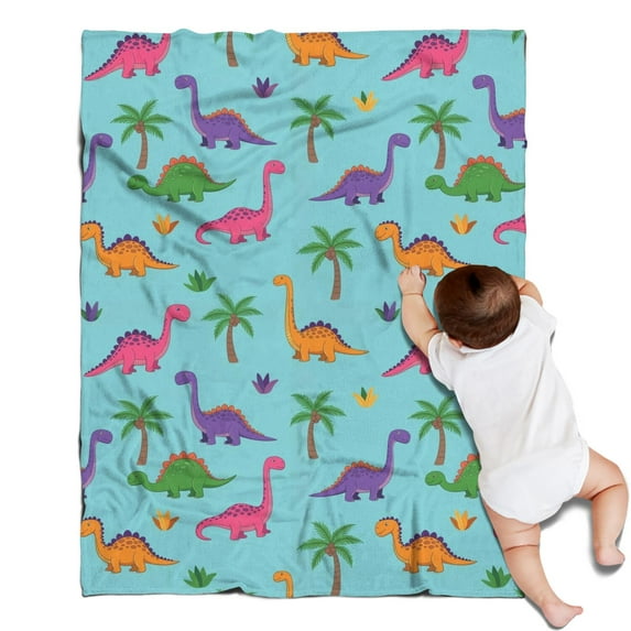 Light Blue Dinosaur Palm Pattern Blanket,Comfortable Soft Flannel Throw Blanket,All Season,Warm Lightweight Blankets for Sofa Bed Couch Living Room Chair,30"x40"
