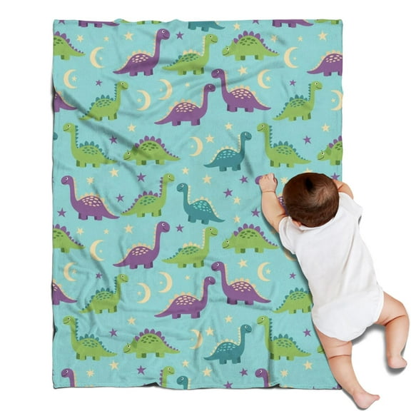 Light Blue Dinosaurs Celestial Pattern Blanket,Comfortable Soft Flannel Throw Blanket,All Season,Warm Lightweight Blankets for Sofa Bed Couch Living Room Chair,30"x40"