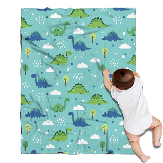 Light Blue Dinosaurs Clouds Trees Pattern Blanket,Comfortable Soft Flannel Throw Blanket,All Season,Warm Lightweight Blankets for Sofa Bed Couch Living Room Chair,30"x40"