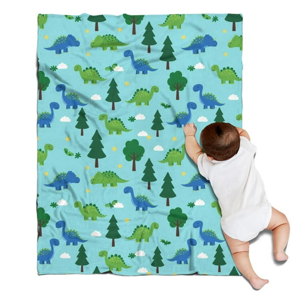 Light Blue Dinosaurs Forest Pattern Blanket,Comfortable Soft Flannel Throw Blanket,All Season,Warm Lightweight Blankets for Sofa Bed Couch Living Room Chair,30"x40"