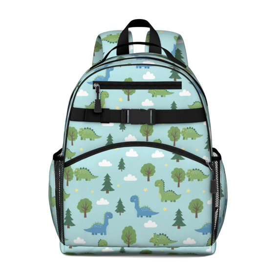 Light Blue Dinosaurs Forest Pattern Cute School Backpack Bag for School with Padded Back and Adjustable Shoulder Straps 15.25"x11.5"x5.25"