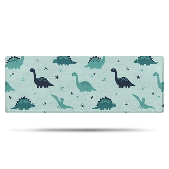 Light Blue Dinosaurs Geometric Pattern Bathroom Rugs Mat,Non Slip Microfiber Bathroom Rug,Rubber Backing,Soft Bathroom Mats for Bathroom Floor,Tub and Shower,47x17in(120x43cm)