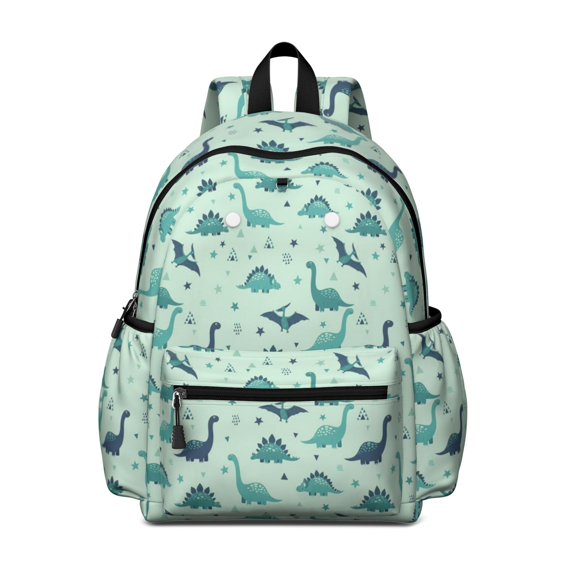 Light Blue Dinosaurs Geometric Pattern Cute School Backpack with Padded Back and Adjustable Shoulder Straps 13.4"x11"x4.7"