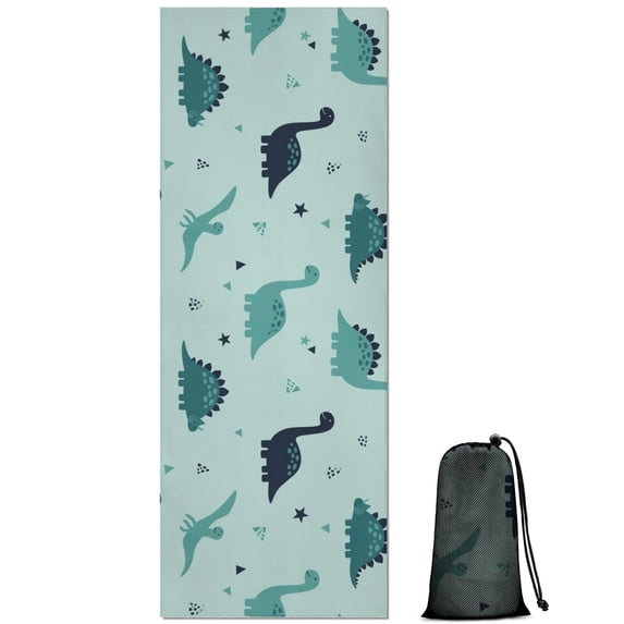 Light Blue Dinosaurs Geometric Pattern Hot Yoga Mat Towel Non Slip for Hot Yoga - Quick-Drying Yoga Mat Cover with 4 Corner Pockets with Travel Bag - Hot Yoga Towel Non Slip 70"x26"