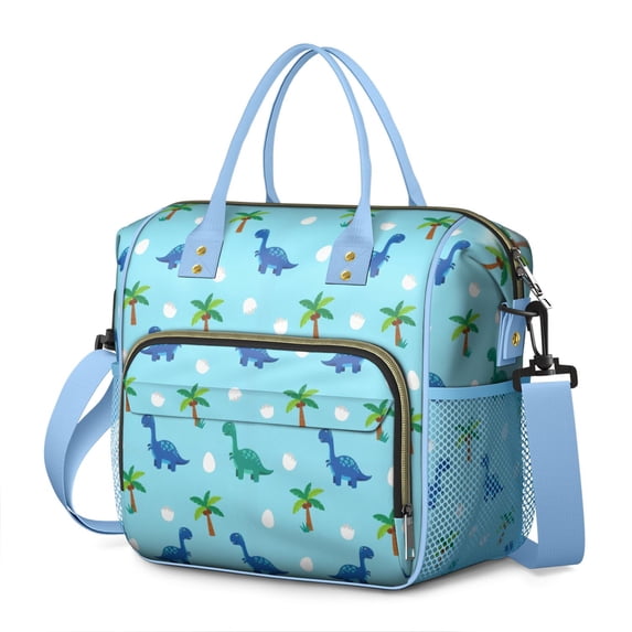 Light Blue Dinosaurs Palms Eggs Pattern Womens Lunch Box for Work,Insulated Large Lunch Bag for Tween and Teen,Loncheras Para Mujer,Leakproof Adult Lunch Bag for Work,Beach,Travel,Picnic,Camping