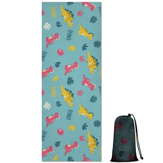 Light Blue Dinosaurs Text Pattern Hot Yoga Mat Towel Non Slip for Hot Yoga - Quick-Drying Yoga Mat Cover with 4 Corner Pockets with Travel Bag - Hot Yoga Towel Non Slip 74"x26"