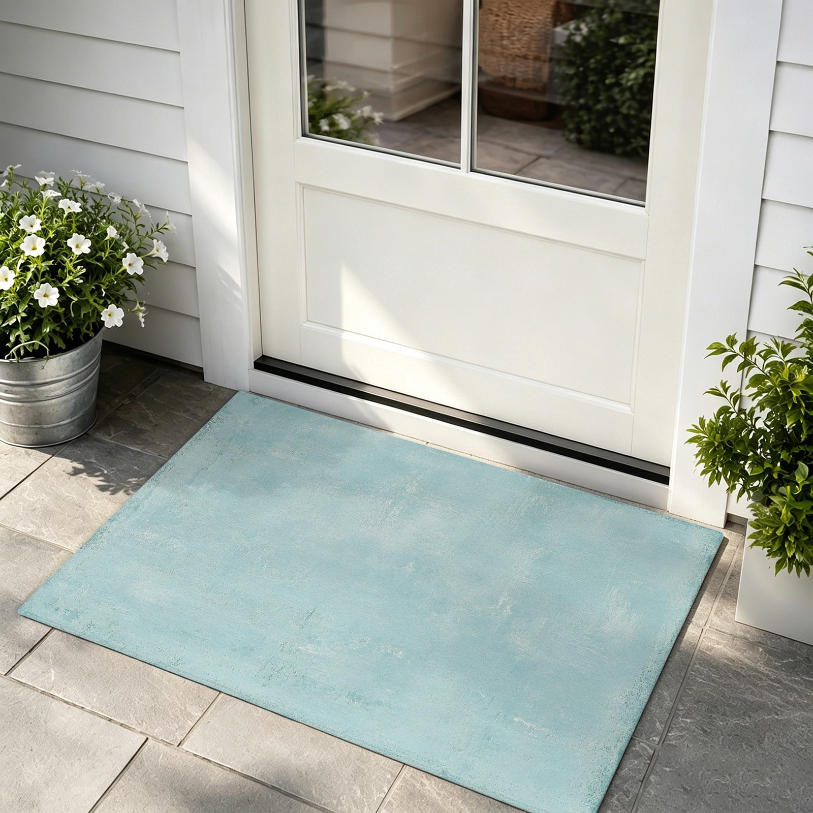 Light Blue Door Mat Indoor/Outdoor Entrance, Non Slip Welcome Floor ...