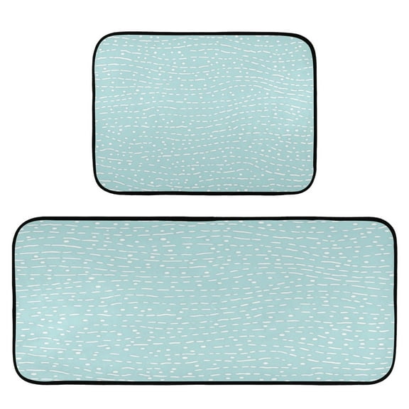 Light Blue Dots 2-Piece Kitchen Carpet Mat Set, Non-Slip Memory Foam, Soft for Kitchen and Living Room Use