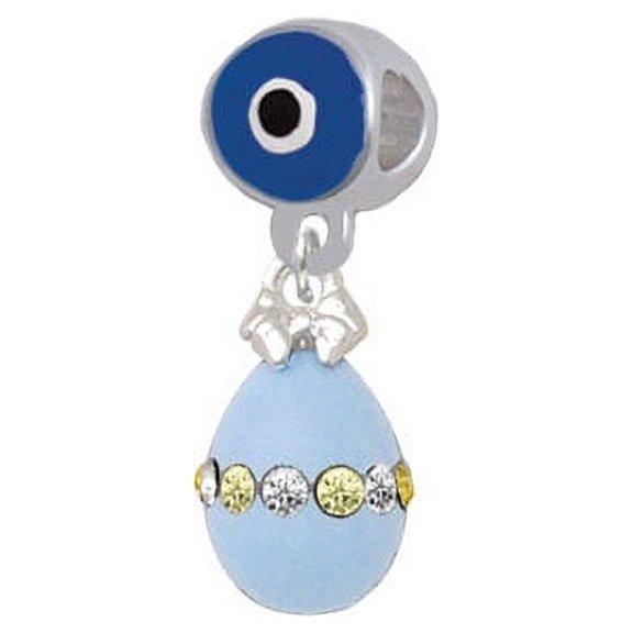 Light Blue Easter Egg with Multicolored Crystal Band - Blue Evil Eye Charm Bead