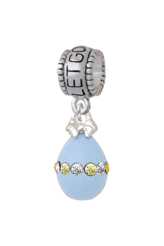 Light Blue Easter Egg with Multicolored Crystal Band - Let Go Let God Charm Bead