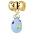 thumbnail image 1 of Light Blue Easter Egg with Multicolored Crystal Dots - Gold Tone Bow Charm Bead, 1 of 1