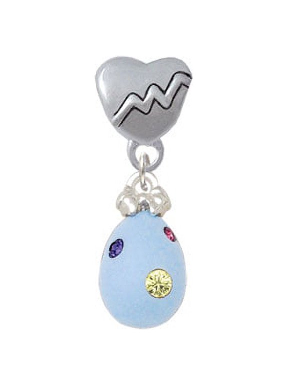 Light Blue Easter Egg with Multicolored Crystal Dots - Heartbeat Charm Bead