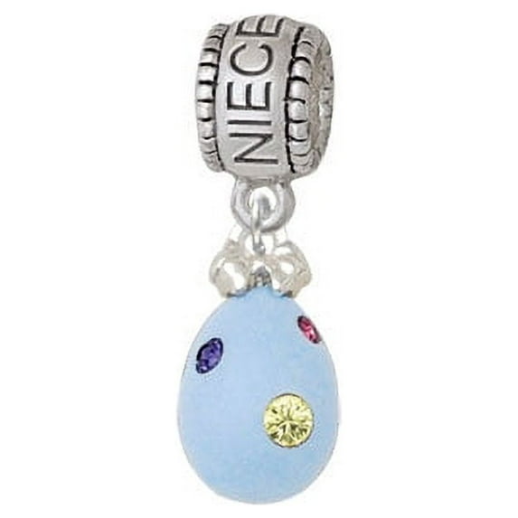 Light Blue Easter Egg with Multicolored Crystal Dots - Niece Charm Bead