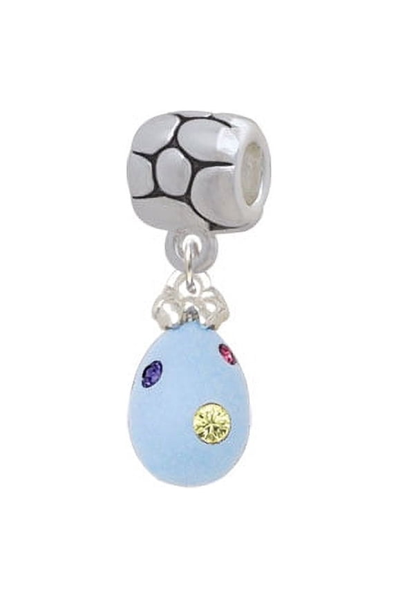 Light Blue Easter Egg with Multicolored Crystal Dots - Pebble Charm Bead