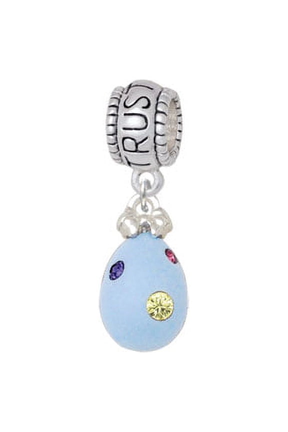 Light Blue Easter Egg with Multicolored Crystal Dots - Trust In God Charm Bead