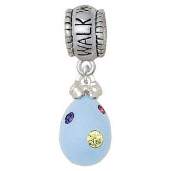 Light Blue Easter Egg with Multicolored Crystal Dots - Walk With Jesus Charm Bead