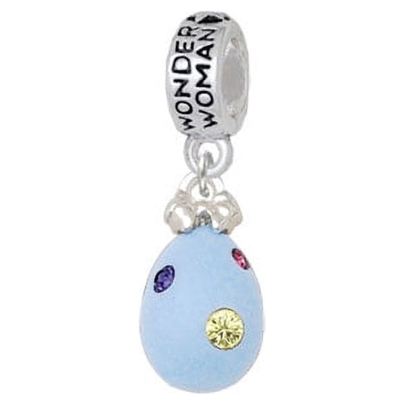 Light Blue Easter Egg with Multicolored Crystal Dots - Wonder Woman Charm Bead