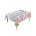 thumbnail image 1 of Light Blue Easter Rectangle Tablecloth, Spring Easter Bunny Eggs Floral Wooden Waterproof & StainResistant Tablecloth, Washable Oil-proof Table Cover for Dining/Party/Wedding/Camping/Buffet 54x108 In, 1 of 9