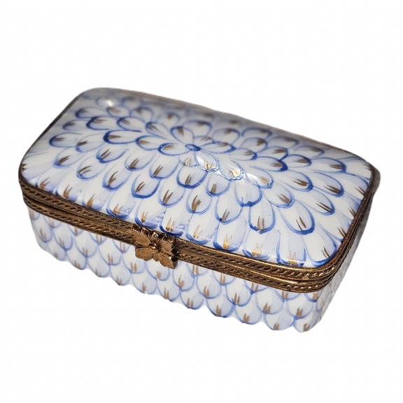 Light Blue Pattern Rectangle Stamp Box | Limoges Boutique Limoges Box Porcelain Figurine