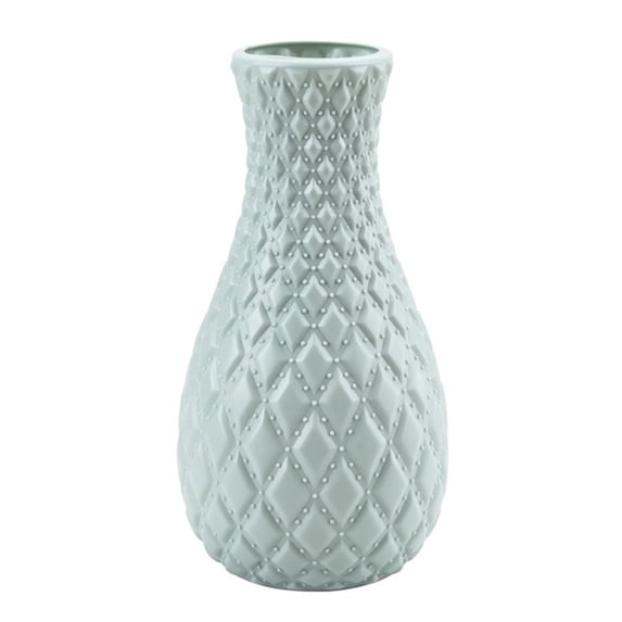Light Blue Embossed Ceramic Vase, 9.8 inch Unbreakable Vase for Flowers, Ceramic Look Plastic Vase, Watertight Vase for Fresh or Dried Flowers, Boho Farmhouse Table Centerpiece