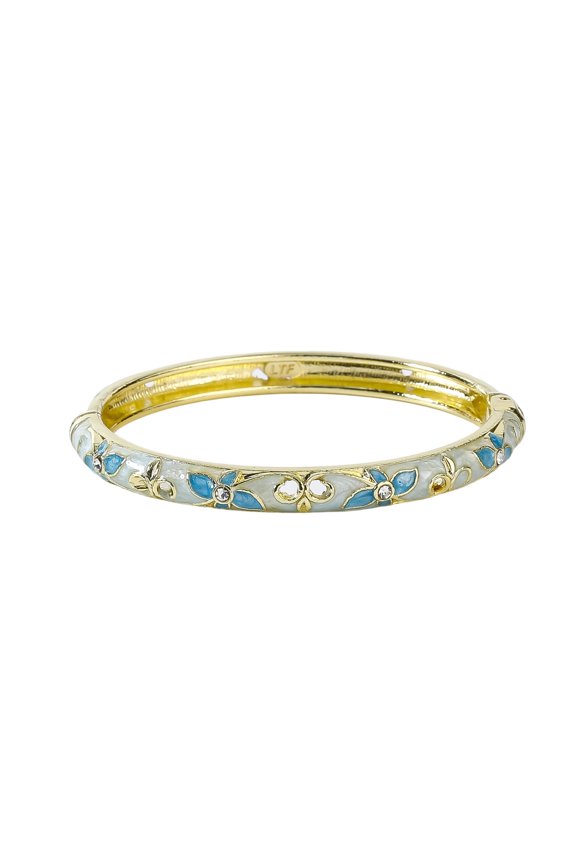 Light Blue Enamel Bangle, Delicate Flower Pattern for Every Day