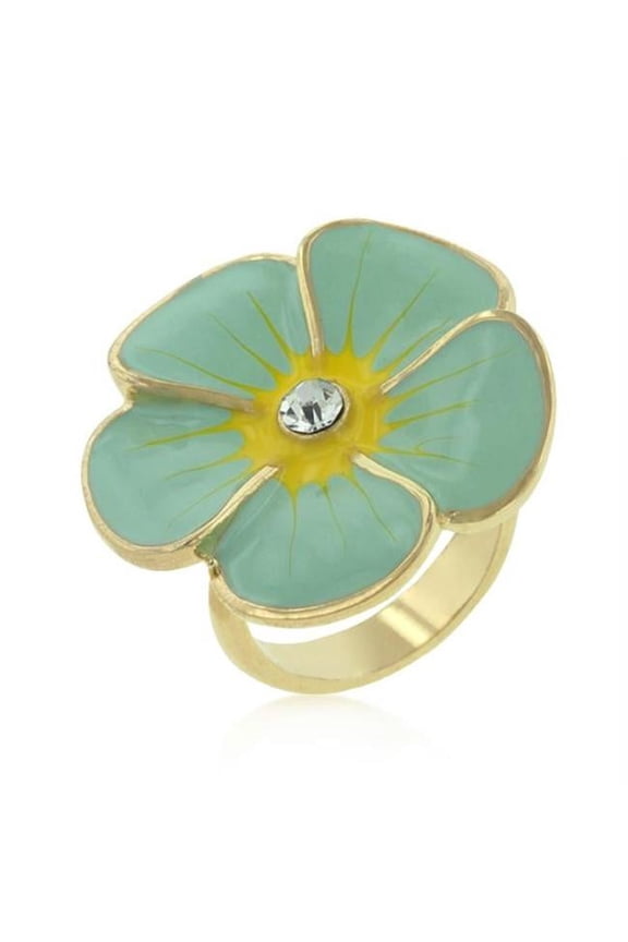 Light Blue Enamel Large Floral Ring, Size : 09