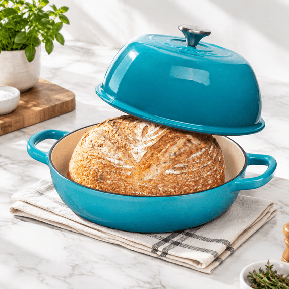 Light Blue Enamelled Cast Iron Dutch Oven Pot, 6 Quarts, 12.44 x 11.22 ...