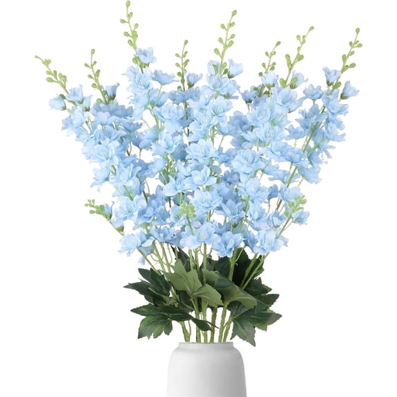 Light Blue Fake Delphinium Flowers Topboutique Spring Artificial Larkspur Flowers Long Stalk Faux Silk Flowers Tall Vase Fillers for Home Decor Wedding Party Arrangements 6 Pcs