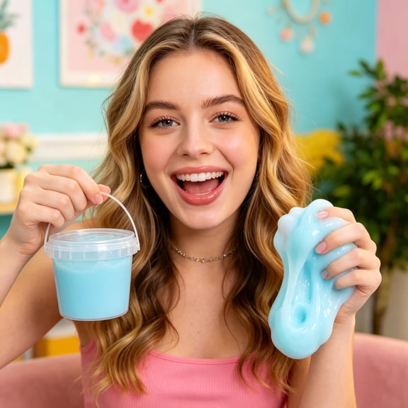 Light Blue Fake Water Modeling Material Bucket, Relaxation Toys, Mini Modeling Material Party Favors, Squeeze Relaxation, Soft Stretchy Non-Sticky Modeling Material for Student,