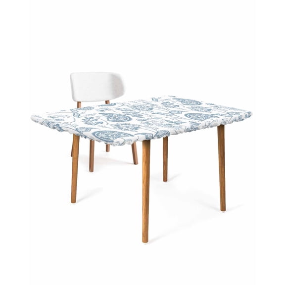 Light Blue Farmhouse Rectangle Tablecloth, Waterproof Elastic Fitted Table Covers for 4 Foot Tables, 24x50inch Decorative Tablecloths for Picnic, Camping, Outdoor, Retro Botanical Plant Fruit Leaf