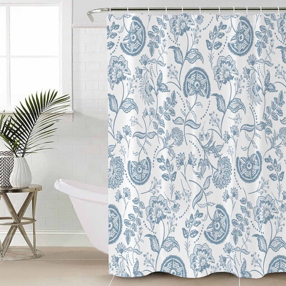 Light Blue Farmhouse Small Stall Shower Curtain, Waterproof Shower Curtains for Bathroom, Retro Botanical Plant Fruit Leaf Washable Fabric Cloth Bath Curtain for Bathtub with Hooks 36x72 Inches