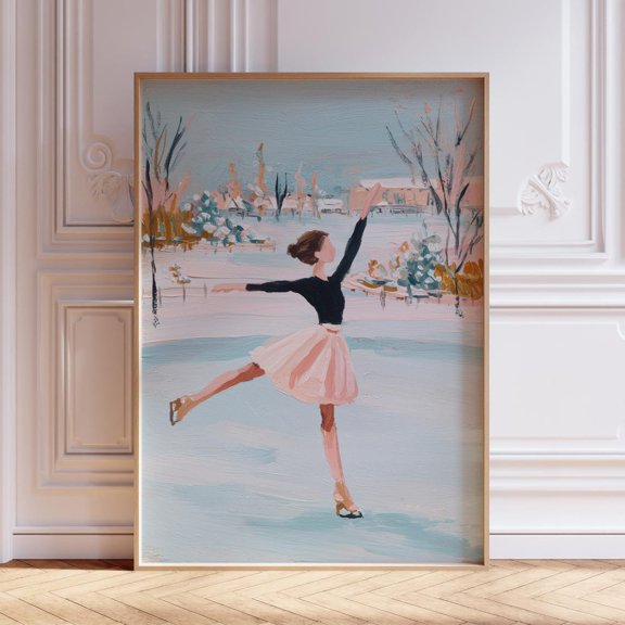 Light Blue Figure Skating Game Room Office Sports Lounge Wall Decor Unframed Paper Print