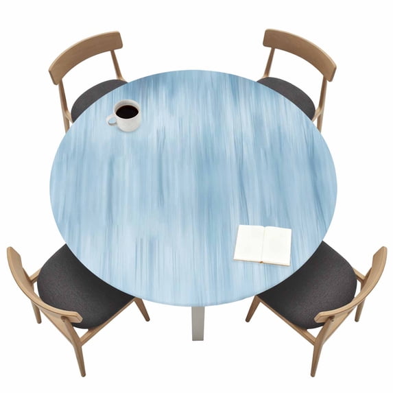 Light Blue Fitted Tablecloth with Elastic Edged, Round Table Cloth for Dining Table, Modern Abstract Art Ombre Striped Waterproof Oil Proof Table Cover for Indoor Outdoor 45"-54"