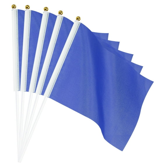 Blue Flag Stick, Hand Held Small Mini DIY Flag 8.2x5.5 Inch Rectangle 25 Pcs