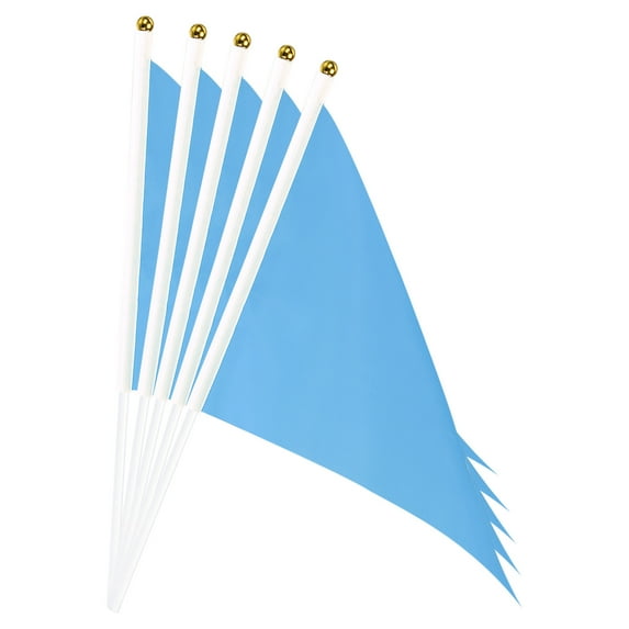 Light Blue Flag Stick, Hand Held Mini DIY Flag 8.2x5.5 Inch Triangle Pack of 20