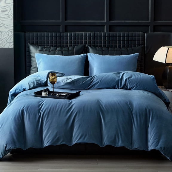 Light Blue Flannel Velvet Duvet Cover Queen Size Duvet Cover Bedding Sets, 3pcs Ultra Soft Luxury Textured Modern Crystal Velvet Duvet Covers with Zipper Closure(Light Blue, Queen)