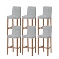 thumbnail image 1 of Light Blue Floral Bar Stool Covers Set of 6, Rustic Vintage Flowers Botanical Spring Stretch Bar Chair Covers with Backs, Removable Pub Counter Height Chair Cover for Kitchen Dining Room Cafe, 1 of 7